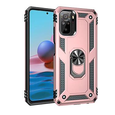 Imagem de SORAKA Capa para Xiaomi Redmi Note 10S com suporte de anel capa armadura Redmi Note 10 4G capa traseira de policarbonato rígido com placa de metal para suporte magnético de telefone carro ouro rosa