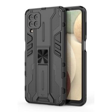 Imagem de SORAKA Capa para Samsung Galaxy A12 com suporte Capa de proteção resistente para Samsung Galaxy M12 Capa com placa de metal para suporte magnético para carro Capa Silm Fit