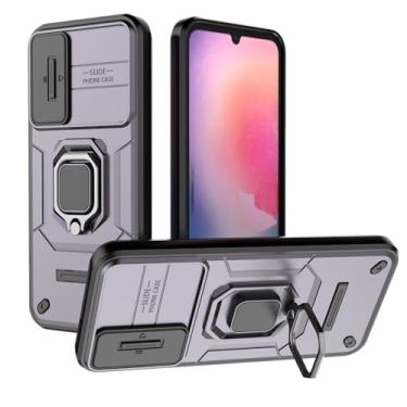 Imagem de SORAKA Capa para Samsung Galaxy A24 4G/5G com suporte de anel e tampa deslizante para câmara capa Samsung A24 com placa metálica para suporte magnético de carro capa de dupla camada em PC e TPU