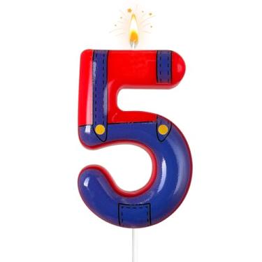 Imagem de laackys Velas de aniversário digitais vermelhas e azuis para meninos e meninas, decorações de bolo de festa de aniversário, adequadas para decoração de festa com tema de jogo de desenho animado Mario,