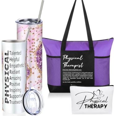 Imagem de Patelai Conjunto de 3 peças para presente de agradecimento ao fisioterapeuta, copo de aço inoxidável de 590 ml, com pincel de palha, bolsa cosmética, bolsa para cosméticos, para colegas do dia mundial