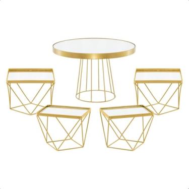 Imagem de Kit Boleira E Bandejas Espelhadas Para DecoraçãO De Festa - Conjunto Elegante E Moderno Para Bolos E Doces | Kit Festa Luxo