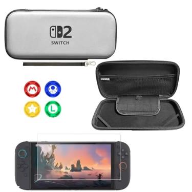 Imagem de Kit Compatível Com Nintendo Switch 2, Case Protetor Prata + Película de Vidro + 4 Grips para Analógico