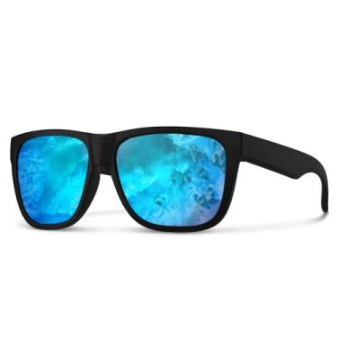 Imagem de WISTON Óculos de sol XL Z87 para homens e mulheres, proteção UV400, leve, TR90, armação quadrada para dirigir e pescar Z8246, Preto fosco/azul (polarizado), X-Large
