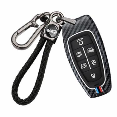 Imagem de ontto Capa de chave adequada para controle remoto Hyundai Key Fob para Palisade Tucson Santa Fe Solaris Sonata Hybrid Nexo NX4 Iqniq 5 2020-2025, caixa de chave de metal e silicone, 6 botões