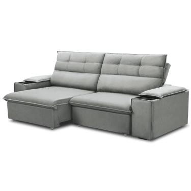 Imagem de Sofá Retrátil Reclinável Para Sala 3 Lugares 225cm Gordon F04 Veludo Cinza Claro - Lyam Decor