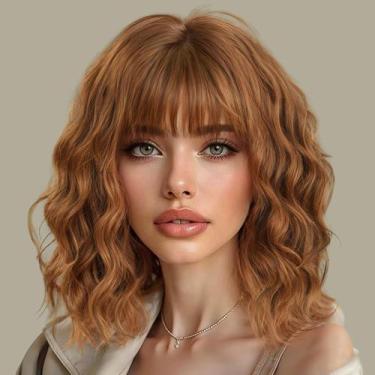 Imagem de Peruca AISI HAIR sintética ondulada encaracolada com franja Cooper Blo