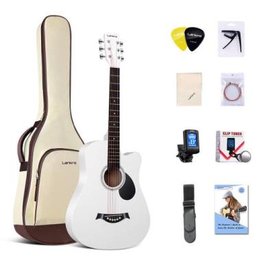 Imagem de Guitarra acústica Lankro de 38 polegadas para iniciantes branca com co