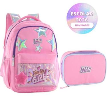 Imagem de Kit Mochila Candy Colorido Estrela Holográfico Com Chaveiro Pompom Est