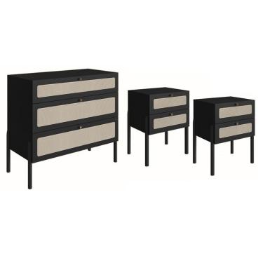 Imagem de Comoda E 02 Mesas de Cabeceira Palhinha 27934x27933 Linha Oslo Nero Artesano