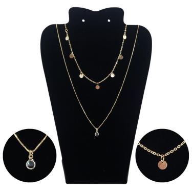 Imagem de Colar Feminino Duplo Dourado Folheado A Ouro 18K 7 Bolas