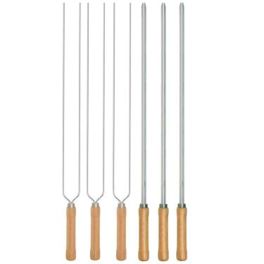 Imagem de Kit Preparo Churrasco 6Pcs Churrasqueira Espetos 55Cm Mor