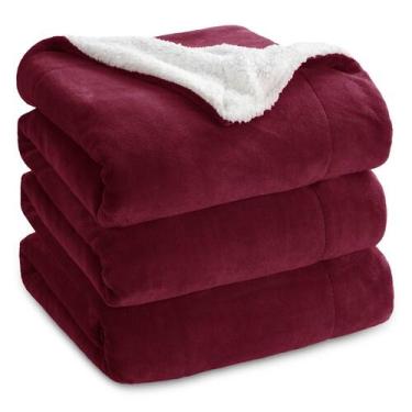 Imagem de Cobertor Bedsure GentleSoft Sherpa Fleece Queen Burgundy 229x229cm