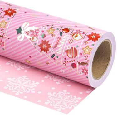 Imagem de Papel de embrulho de Natal WRAPAHOLIC reversível rosa 5m