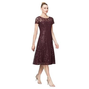 Imagem de S.L. Fashions Vestido feminino de manga curta com lantejoulas e renda comprimento chá mãe da noiva (tamanho pequeno e regular), Fig Sequin, 42