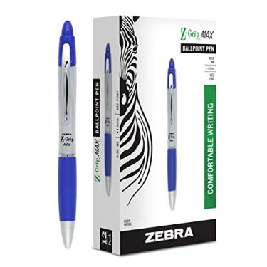 Imagem de Zebra Pen Caneta esferográfica retrátil Z-Grip MAX, ponta média, 1,0 mm, barril prateado, tinta azul, pacote com 12 (22420)