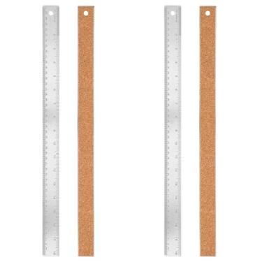 Imagem de 2 réguas de metal com suporte de cortiça, régua de metal de aço inoxidável de 45 cm, réguas antiderrapantes com réguas de base de cortiça de borda reta de polegadas e centímetros para ferramentas de