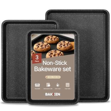 Imagem de Assadeiras de cozinha BAKKEN – Forma de biscoito pequena, média e grande (13,58 × 9,65, 15,75 × 11, 17,91 × 12,60), antiaderente, fundo de textura de diamante, PFOA, PFOS, livre de PTFE, seguro para