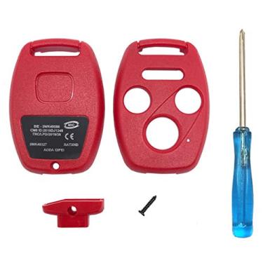 Imagem de Capa de chave de entrada sem chave de substituição sem necessidade de corte, serve para Honda Accord Civic Hybrid EX 2003-2012 CR-V Pilot EX SE 2005-2006 Pilot 2009-2015 Element Key Fob Shell (Vermelho 3+1)