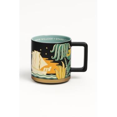 Imagem de Starbucks Caneca de cerâmica com tema ilha de edição limitada por Mike Willcox 400 ml – Copo de café colecionável com design tropical artístico