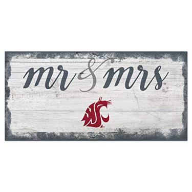 Imagem de Fan Creations Placa NCAA Washington State Cougars Unissex Washington State Script Mr & Mrs Sign, Cor da equipe, 15 x 30 cm