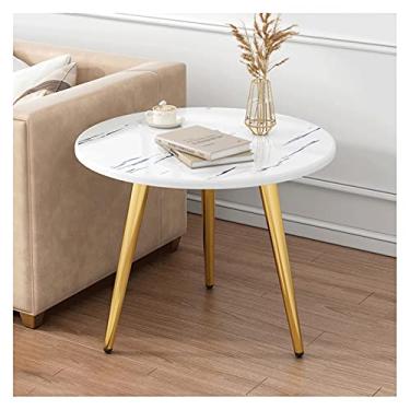 Imagem de Mesa de centro de design simples, mesa lateral redonda, mesa de canto de metal de mármore, mesa de cabeceira pequenas para sala de estar, mesa lateral lateral para espaços pequenos, preto, branco mesa