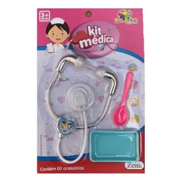 Imagem de Kit Médica Infantil, Estetoscópio com Coração Azul, 3 Acessórios, Brinquedo Educativo para Crianças 3+ Anos