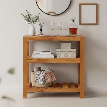 Imagem de Aparador Ilha Bancada 80cm – De Madeira Maciça, 3 Prateleiras, Acabamento Envernizado