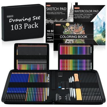 Imagem de Kit Lápis de Cor Profissional com Estojo 103 peças Tintas Acrílicas, Aquarela, SHUTTLE ART SA SS103, Preto