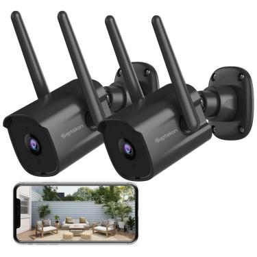 Imagem de Câmera de Segurança com Fio 2.4G WIFI 2K com Detecção de Movimento e Visão Noturna, 2 UN, Septekon, Preta