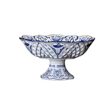 Imagem de Fruteira prato de frutas novo estilo chinês oco retrô azul e branco porcelana fruteira casa sala de estar restaurante decoração de mesa prato de frutas cerâmica tigela de doces cesta de frutas