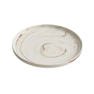 Imagem de Lata de lixo Placa de jantar de grão de mármore de imitação simples placa redonda de luxo hotel restaurante talheres placa de bife cerâmica(8.2 inch)