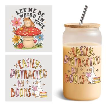 Imagem de Conjunto de 2 peças de envoltórios UV DTF para copos UV DTF de 473 ml Let Me Be Weird In Peace, decalque de transferência a frio para copos de vidro, ganso bobo, sapo, cogumelo, vinil, impermeável