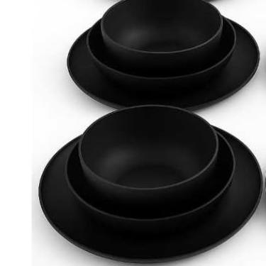 Imagem de Jogo Pratos Aparelho De Jantar em Polipropileno Durável (2 kit - 6 peças Preto)