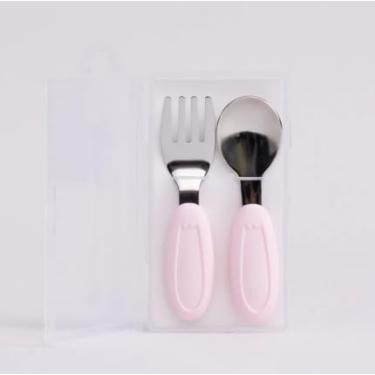 Imagem de Kit Talher Infantil em Aço Inox e Silicone com Estojo Rosa Petit Piá