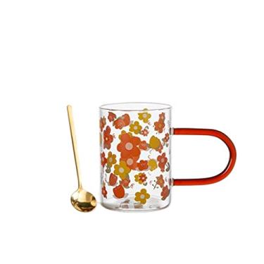 Imagem de Caneca de vidro copo de água design menina copo com alça impressão grande capacidade xícara de café da manhã casa escritório xícara de chá caneca de café (cor: B)