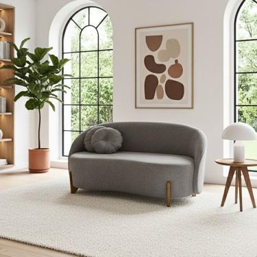 Imagem de Sofá Orgânico 2 Lugares C/2 Almofadas Curvo Sala Recepção Amsterdã Boucle Cinza - Montanari`s Decor