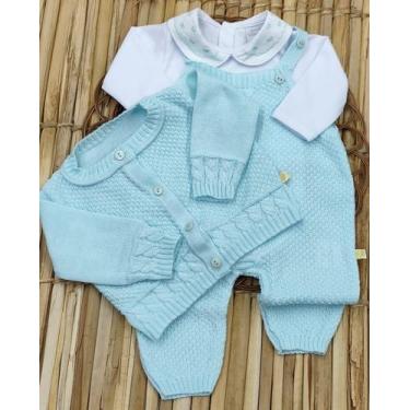 Imagem de Saída de Maternidade em Tricô Macacão Jardineira e Casaquinho Bebê Men