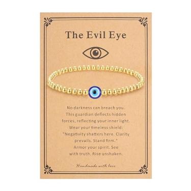 Imagem de morniface Pulseira feminina com contas banhadas a ouro 14 K, pulseira elástica com pingentes de ouro, delicada pulseira elástica feita à mão, joias de ouro modernas, presente, Medium, Aço inoxidável