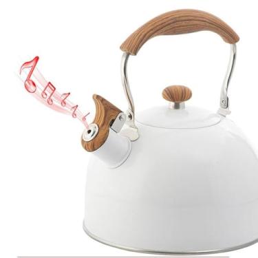 Imagem de Chaleiras, chaleira Whistlitea de 2,5 L, aço inoxidável, com alça ergonômica Foldicool, bule de chá para indução de gás/branco/tamanho