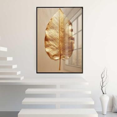Imagem de Quadro Decorativo com Moldura e Acrilico Cristal Vidro Folha Dourada Arte Moderna Sala Quarto Hall