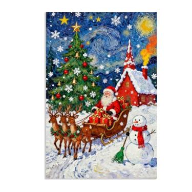 Imagem de SDYJ6GSW Pinturas em tela de Natal para decoração de casa Papai Noel alegre com boneco de neve no inverno, arte abstrata de parede para sala de jantar, decoração de cozinha, 105 x 70 cm (41 x 28 pol