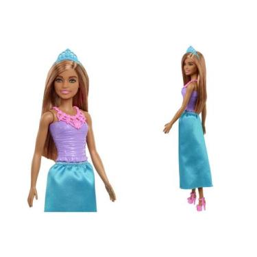 Imagem de Boneca barbie princesa morena saia azul e blusa roxa - mattel hgr03/hg