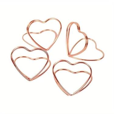 Imagem de 20 peças de suporte de metal duplo em forma de coração para mesa, suporte de cartão com clipe de foto, suporte de cartão de casamento, banquete, coração, porta-mensagens (rosa)
