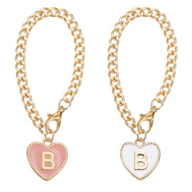 Imagem de Acessórios com pingente de letra, 2 peças de acessórios de identificação com nome em forma de coração para decoração de copos Stanley, rosa e branco, letra B, 4.5"/11.4cm, Metal, Sem Pedra Preciosa