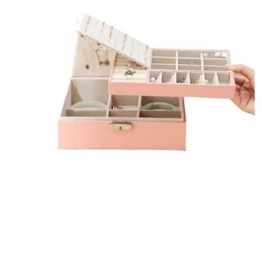 Imagem de Porta Joia Grande Dupla Camada Multifuncional Couro com Chave (Cor aleatória)