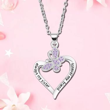 Imagem de Colar de irmã presente de amizade, coração e amor para irmãs, melhores amigas, colares de borboleta, Always My Sister Forever My Friend, One Size, Aço inoxidável, Sem Pedra Preciosa