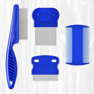 Imagem de Pacote com 4 pentes de pulgas de aço inoxidável para cães e gatos – Tamanho grande para cuidados e remoção de piolhos