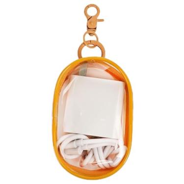 Imagem de Bolsa de armazenamento para organizar cabos de dados, fone de ouvido, carregadores, chaves, troco, bolsa de armazenamento transparente portátil com chaveiro, caixa de armazenamento multifuncional