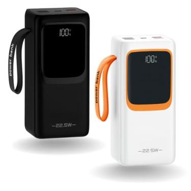 Imagem de Carregador Portátil Power Bank 30000mAh 22.5w Universal Rápido Turbo Com Display Led 7 Saídas e Entradas, USB-C, Lightning, USB-A, Compatível com Iphone, Samsung, Motorola, Xiaomi (Branco)